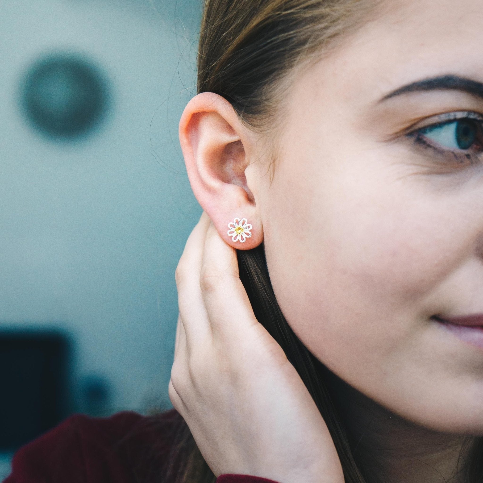 Thank You For Helping Me Grow Daisy Earrings Created with Zircondia® Crystals