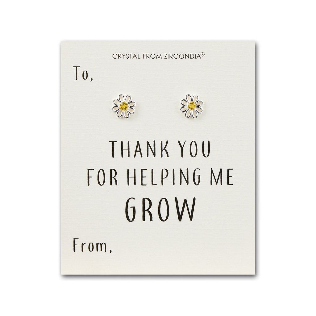 Thank You For Helping Me Grow Daisy Earrings Created with Zircondia® Crystals