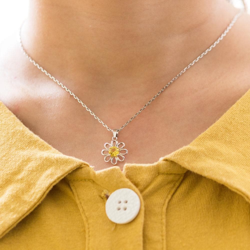 Thank You For Helping Me Grow Daisy Necklace Created with Zircondia® Crystals