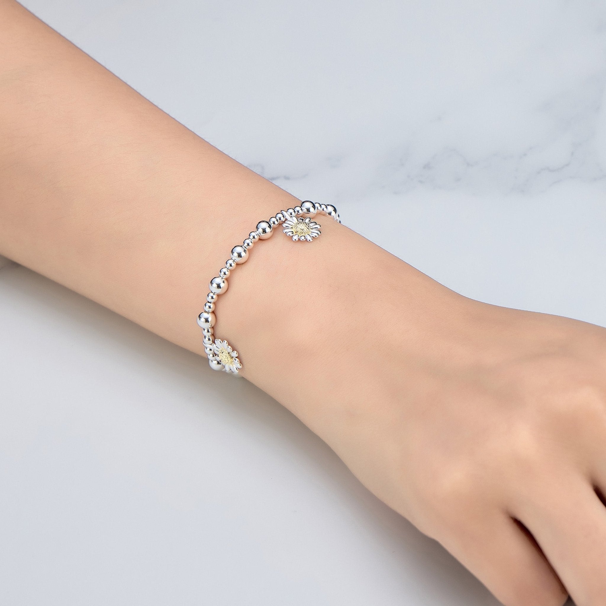 Thanks for Helping Me Grow Daisy Charm Beaded Stretch Bracelet with Gift Box