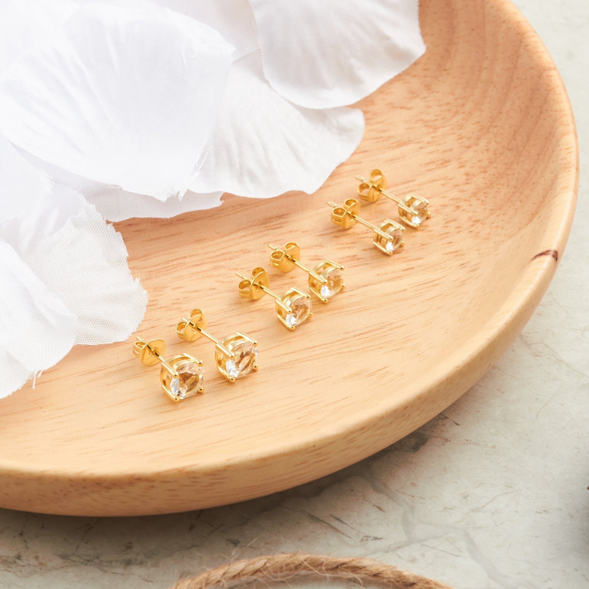 Three Pack of 18k Gold Plated 4mm, 5mm & 6mm Earrings Created with Zircondia® Crystals