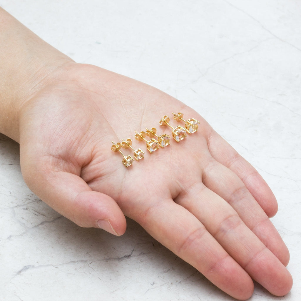 Three Pack of 18k Gold Plated 4mm, 5mm & 6mm Earrings Created with Zircondia® Crystals