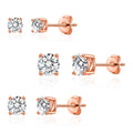 Three Pack of Rose Gold Plated 4mm, 5mm & 6mm Earrings Created with Zircondia® Crystals