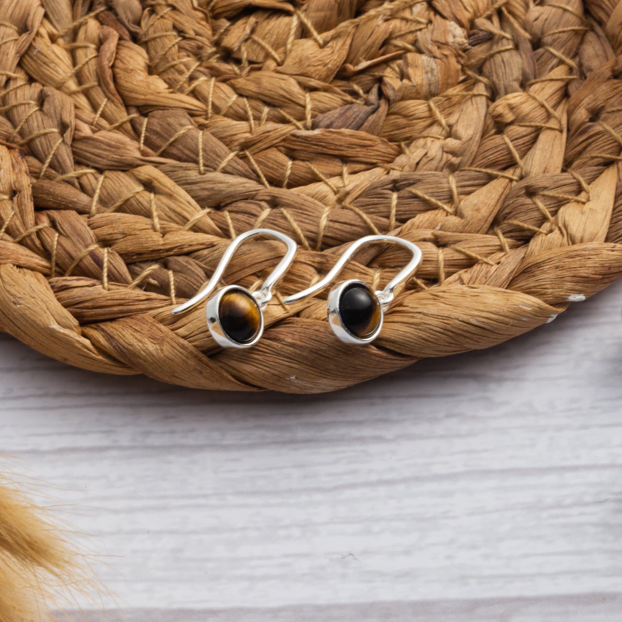 Tiger's Eye Drop Earrings with Quote Card