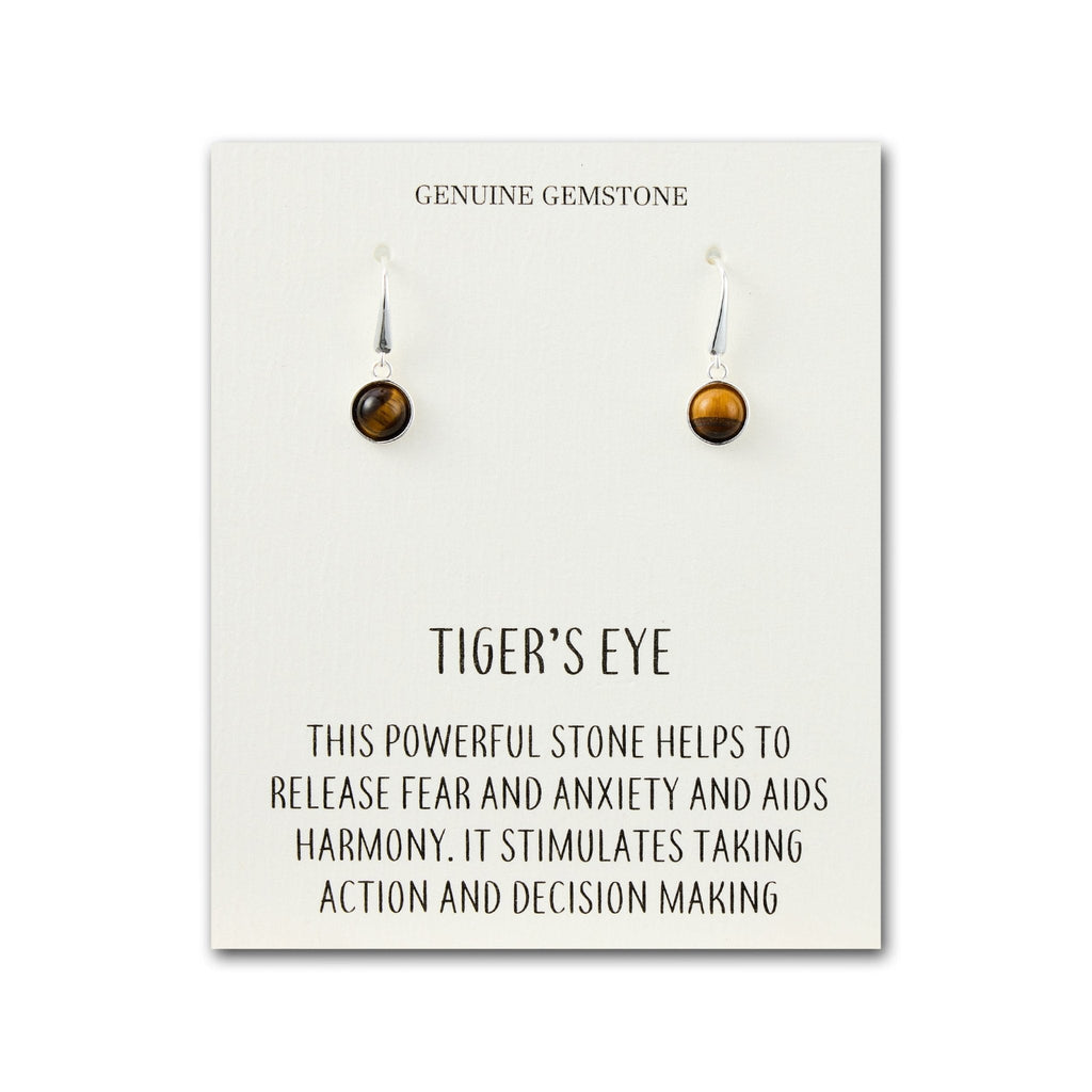 Tiger's Eye Drop Earrings with Quote Card