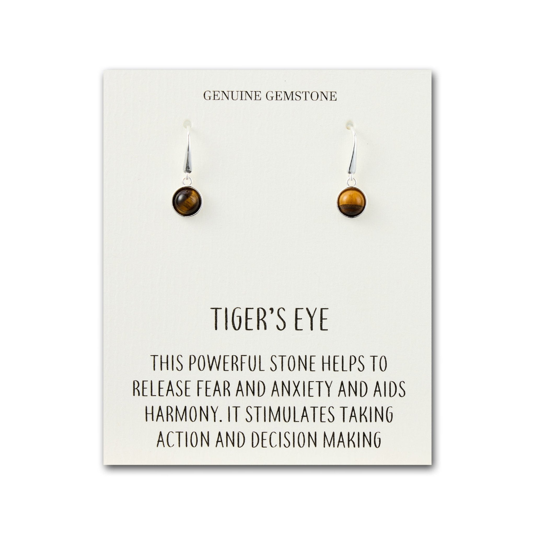 Tiger's Eye Drop Earrings with Quote Card