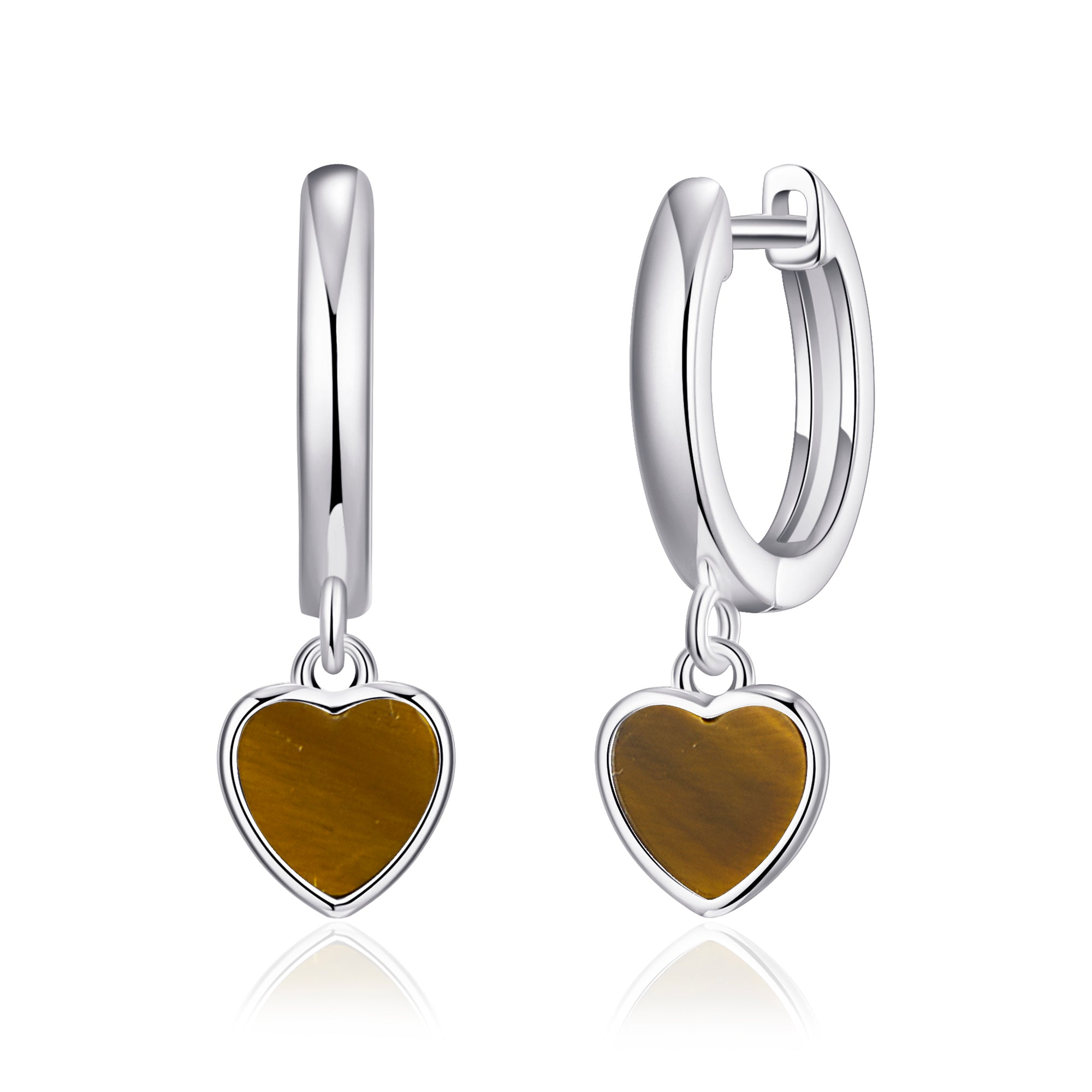 Tigers Eye Gemstone Heart Charm Hoop Earrings with Quote Card
