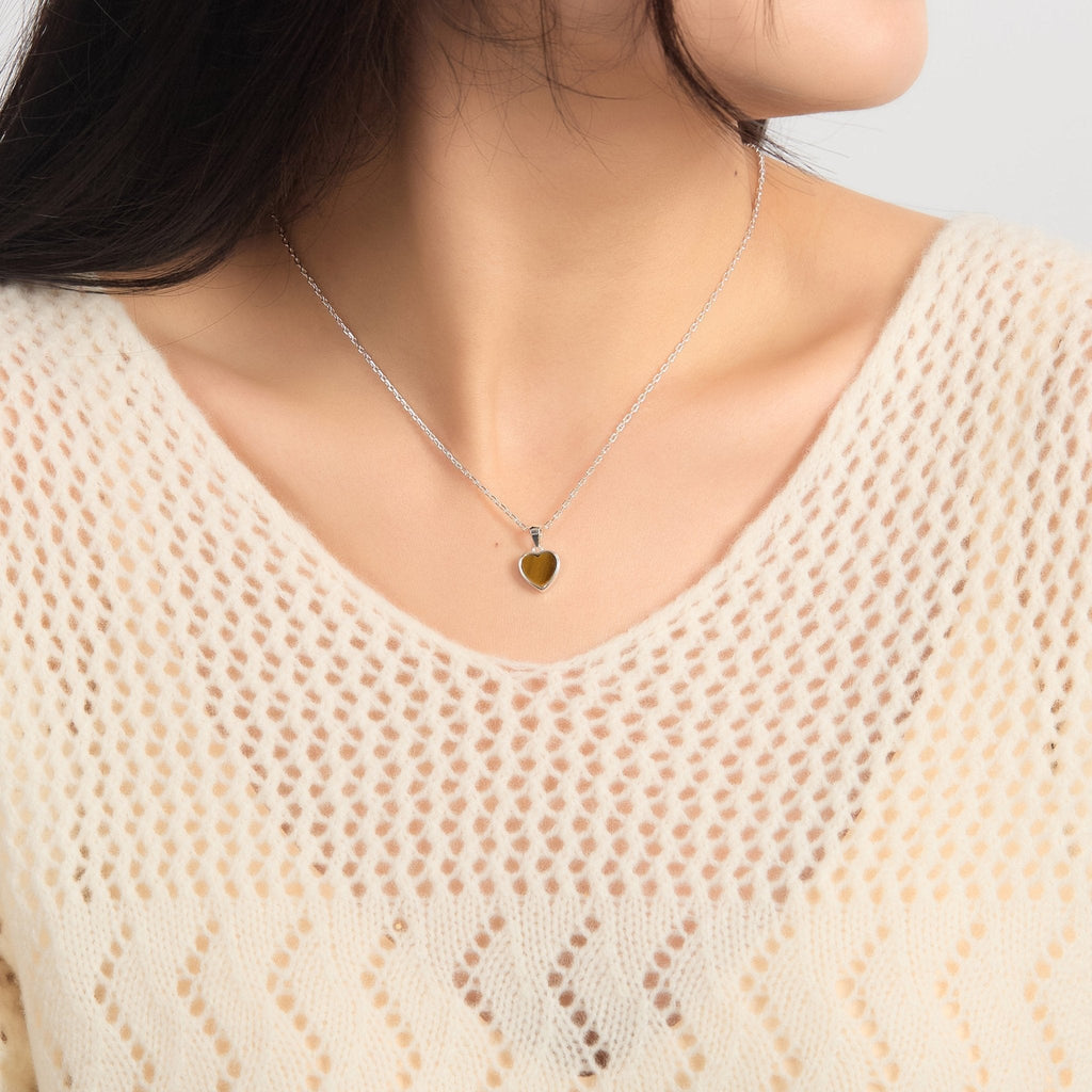 Tigers Eye Gemstone Heart Necklace