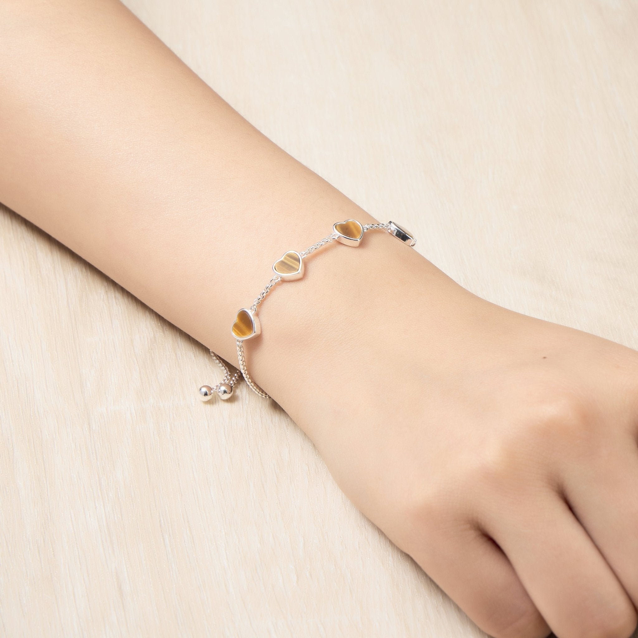 Tigers Eye Gemstone Multi Heart Friendship Slider Bracelet