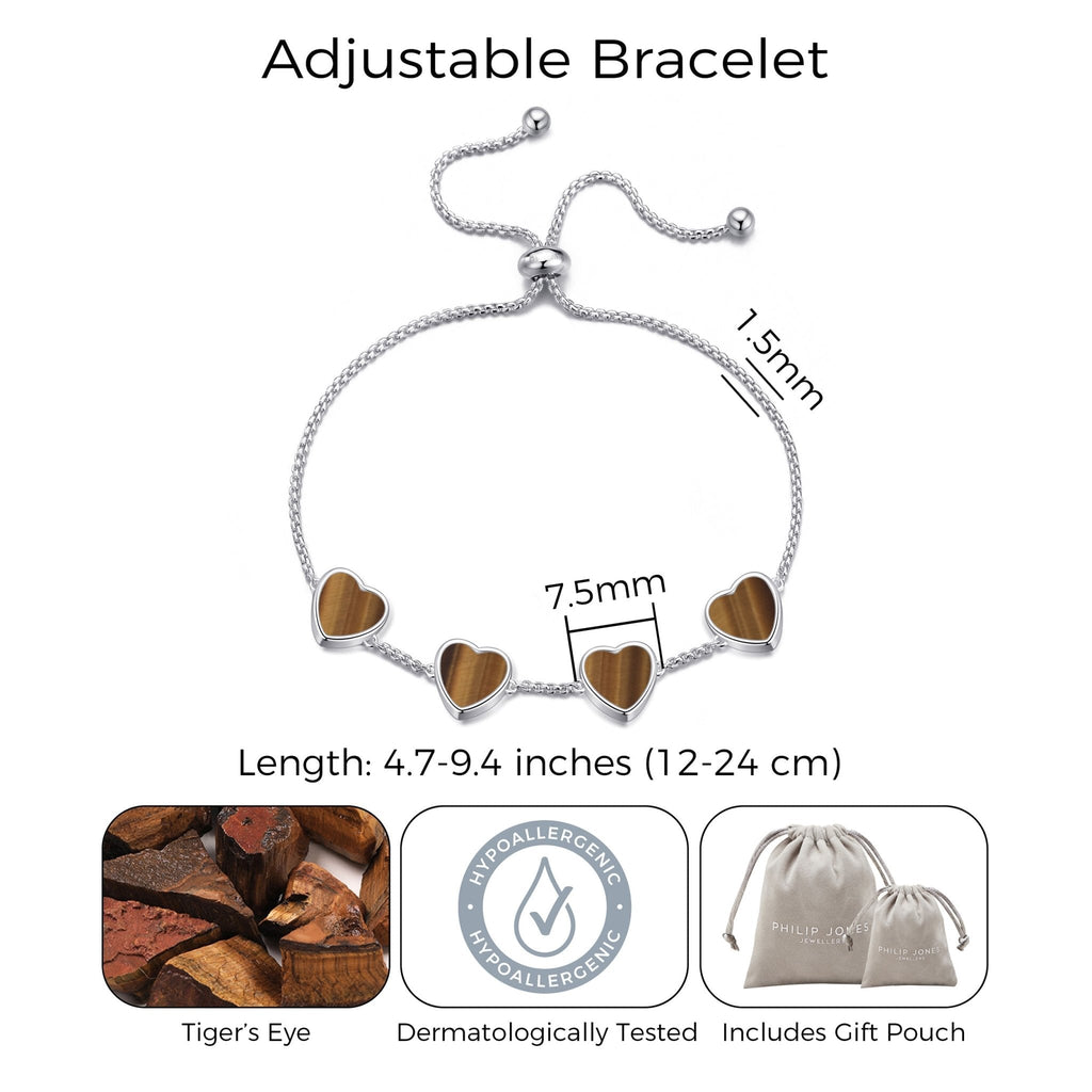 Tigers Eye Gemstone Multi Heart Friendship Slider Bracelet