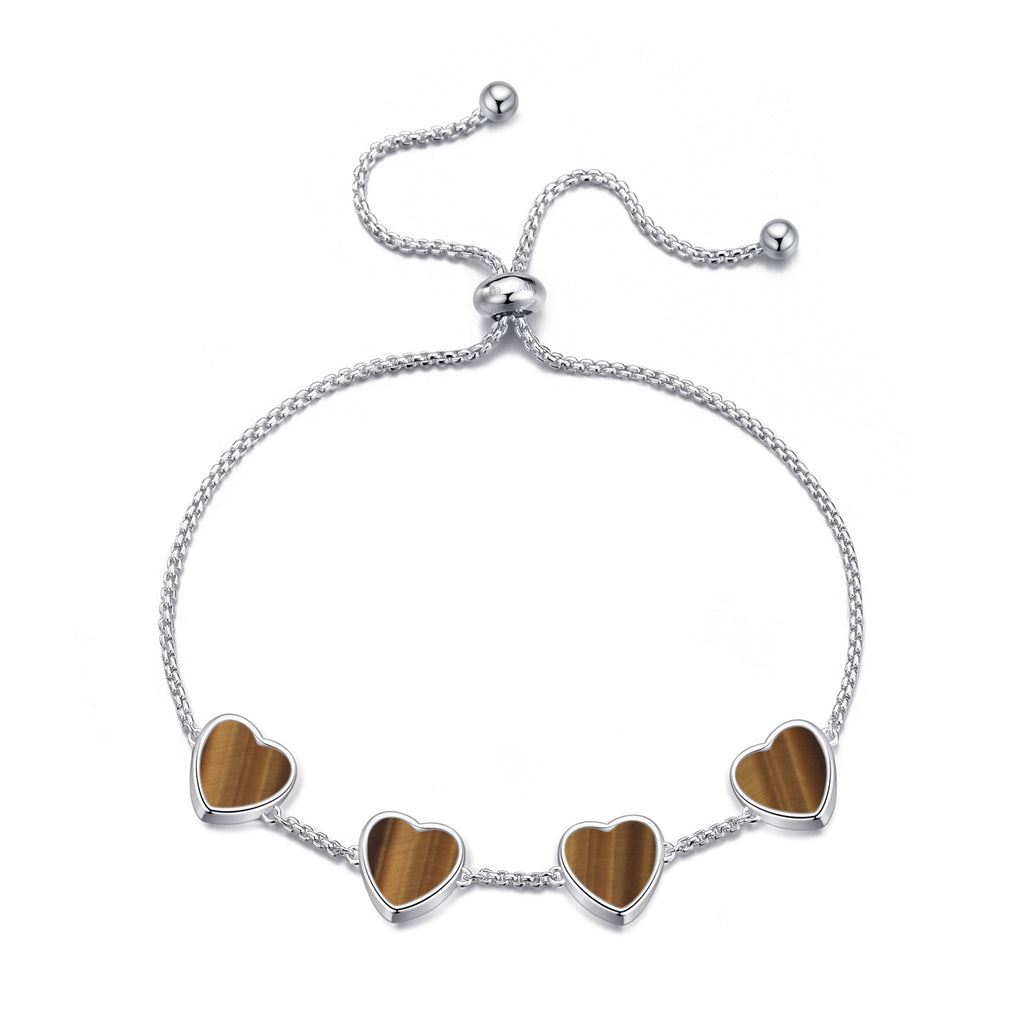 Tigers Eye Gemstone Multi Heart Friendship Slider Bracelet