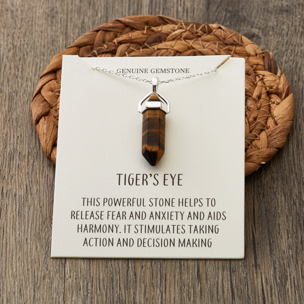 Tiger's Eye Gemstone Necklace with Quote Card
