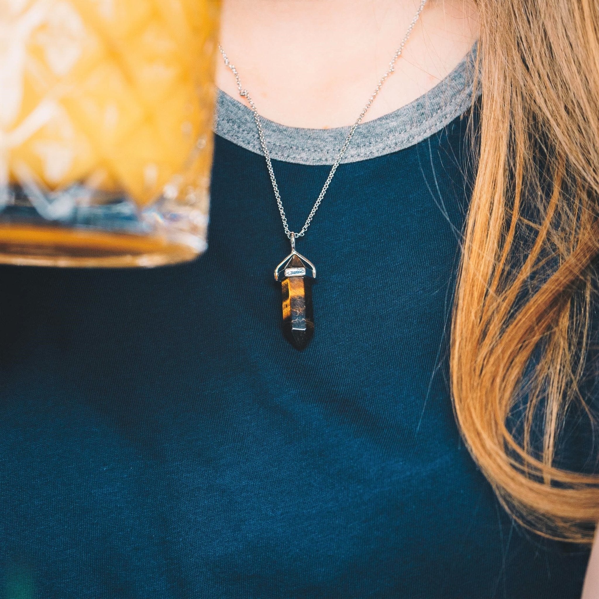 Tiger's Eye Gemstone Necklace with Quote Card