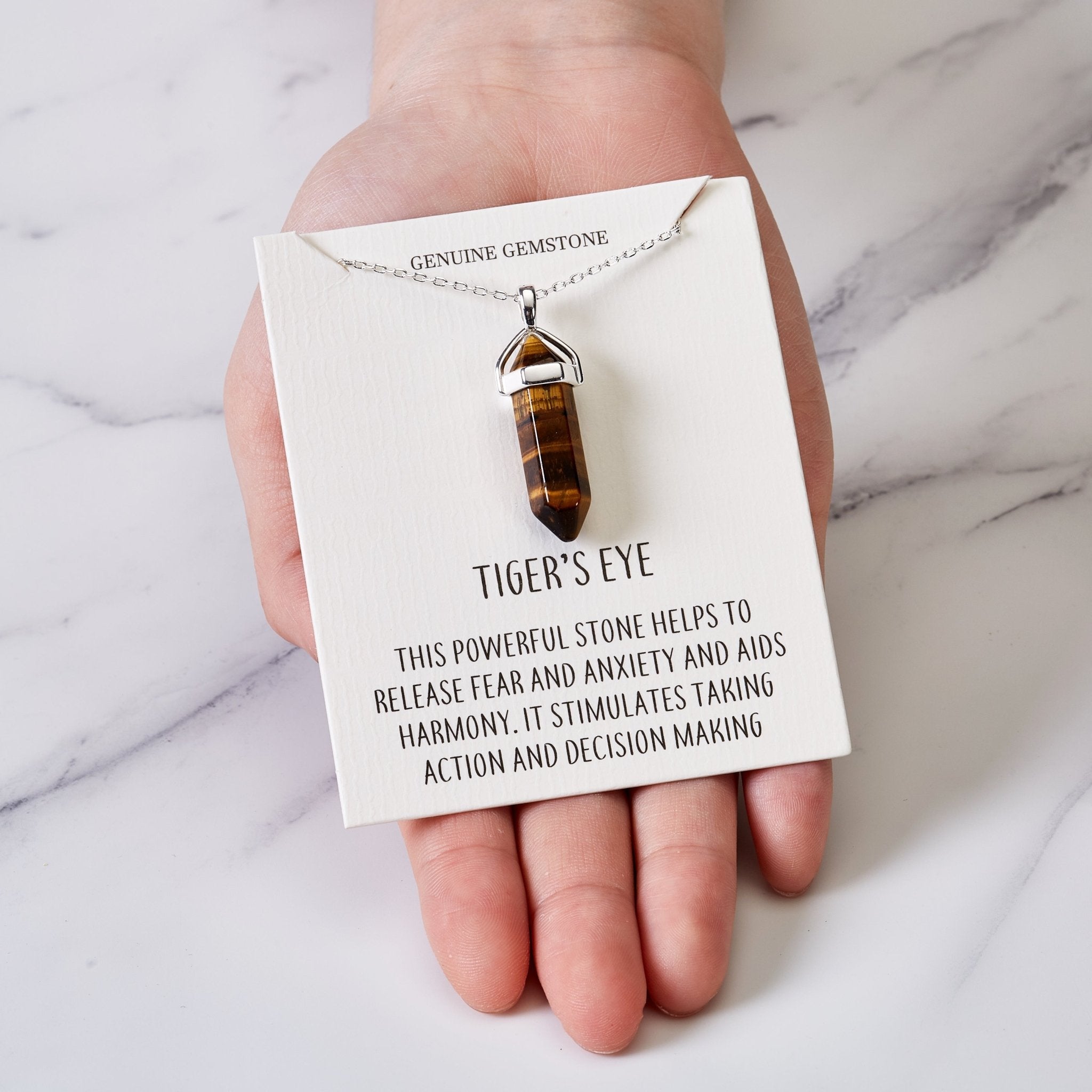 Tiger's Eye Gemstone Necklace with Quote Card