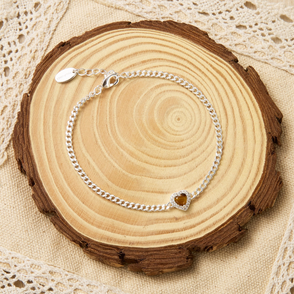 Tigers Eye Heart Gemstone Bracelet Created with Zircondia® Crystals