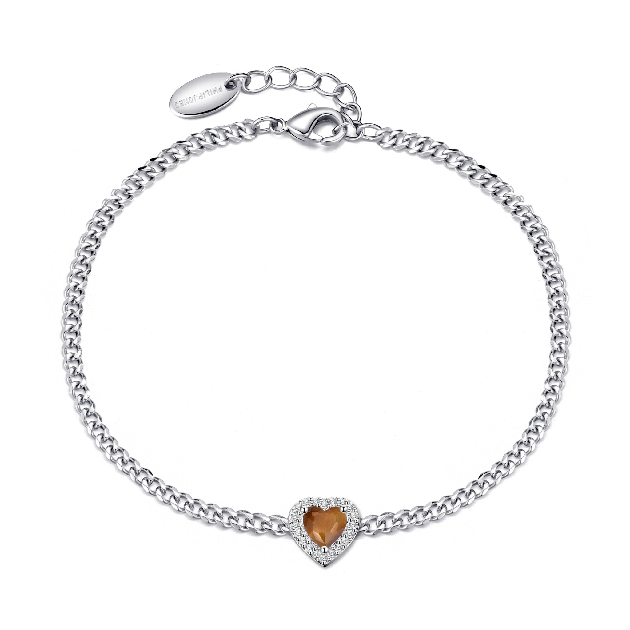 Tigers Eye Heart Gemstone Bracelet with Quote Card Created with Zircondia® Crystals