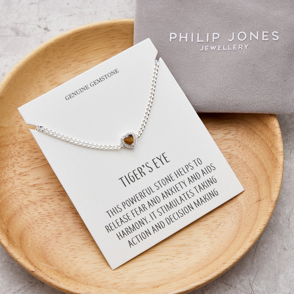 Tigers Eye Heart Gemstone Bracelet with Quote Card Created with Zircondia® Crystals