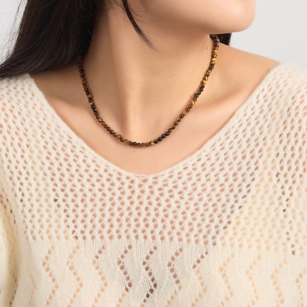 Tigers Eye Mini Beaded Gemstone Necklace