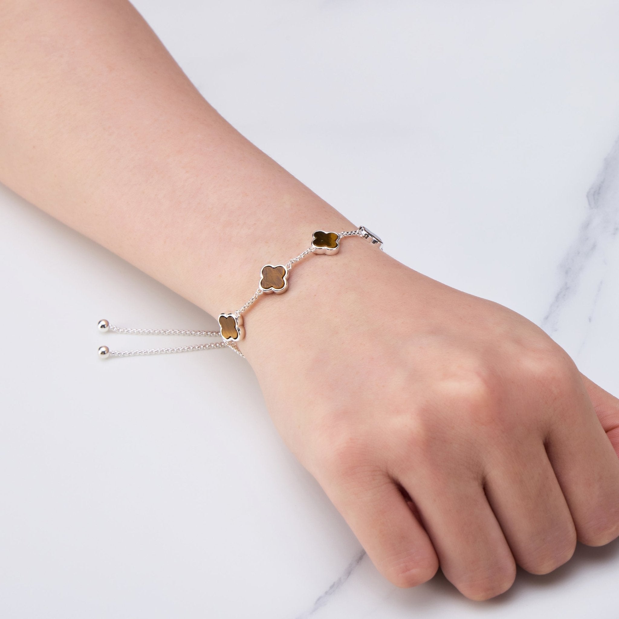 Tigers Eye Multi Clover Friendship Slider Bracelet