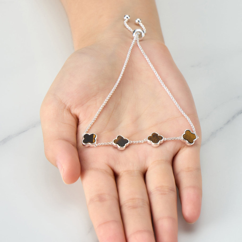 Tigers Eye Multi Clover Friendship Slider Bracelet