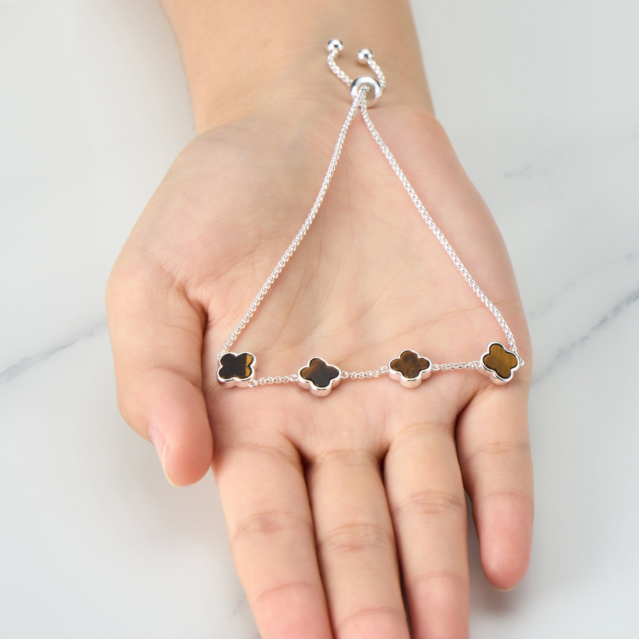 Tigers Eye Multi Clover Friendship Slider Bracelet