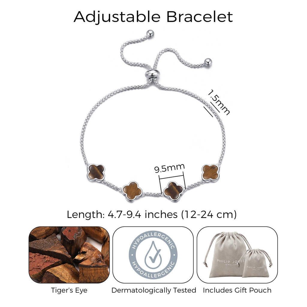 Tigers Eye Multi Clover Friendship Slider Bracelet