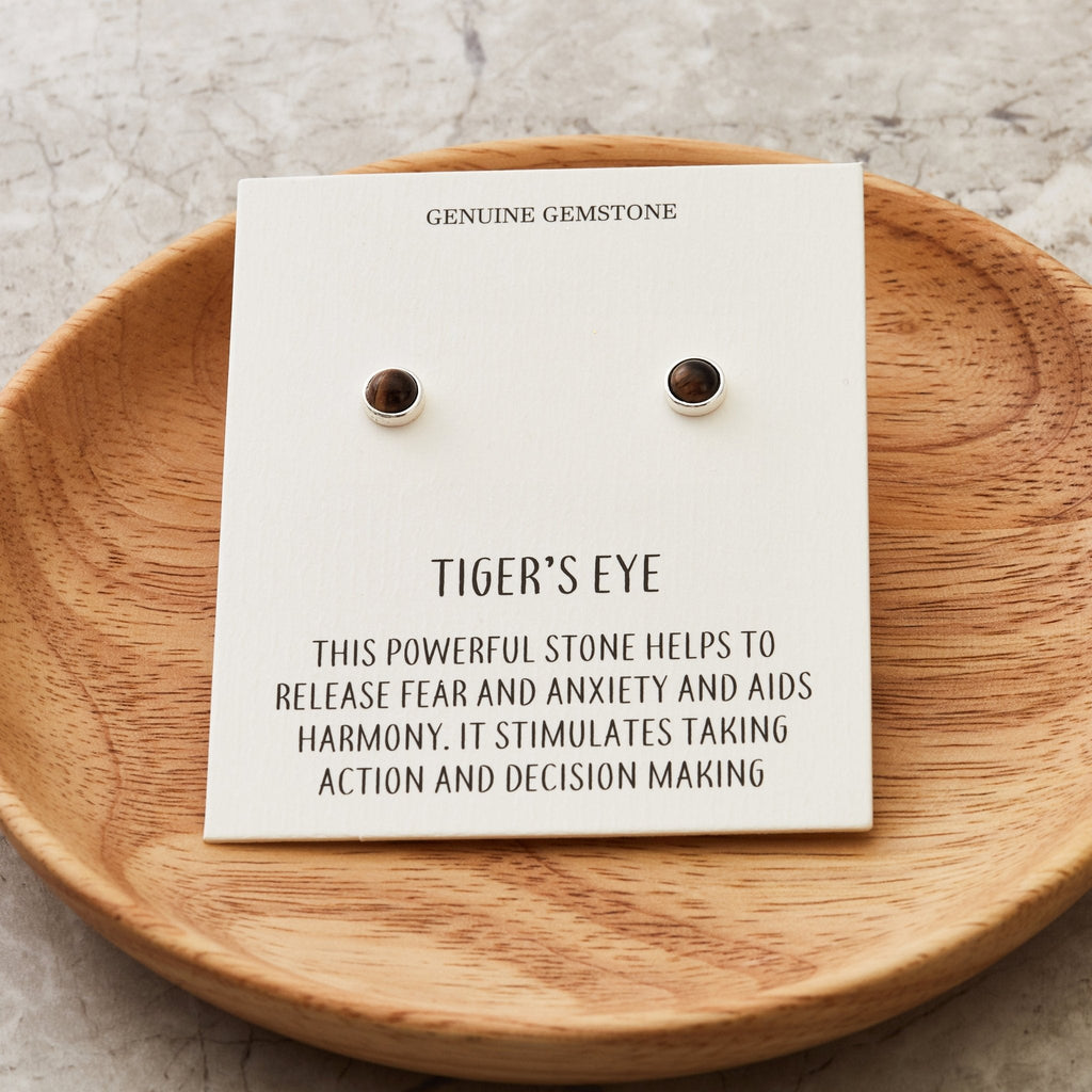 Tigers Eye Stud Earrings with Quote Card