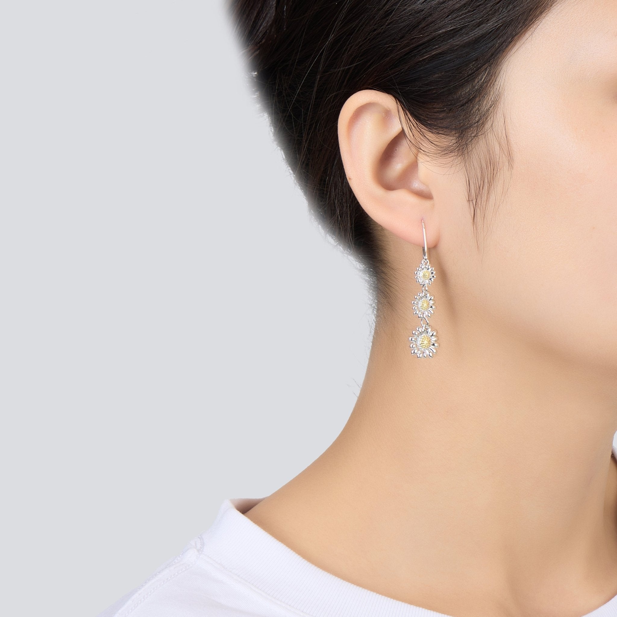Triple Daisy Drop Earrings