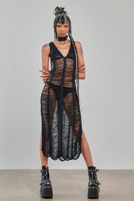 Banned Apparel Gothic Mesh Dress Sheer Distressed Black