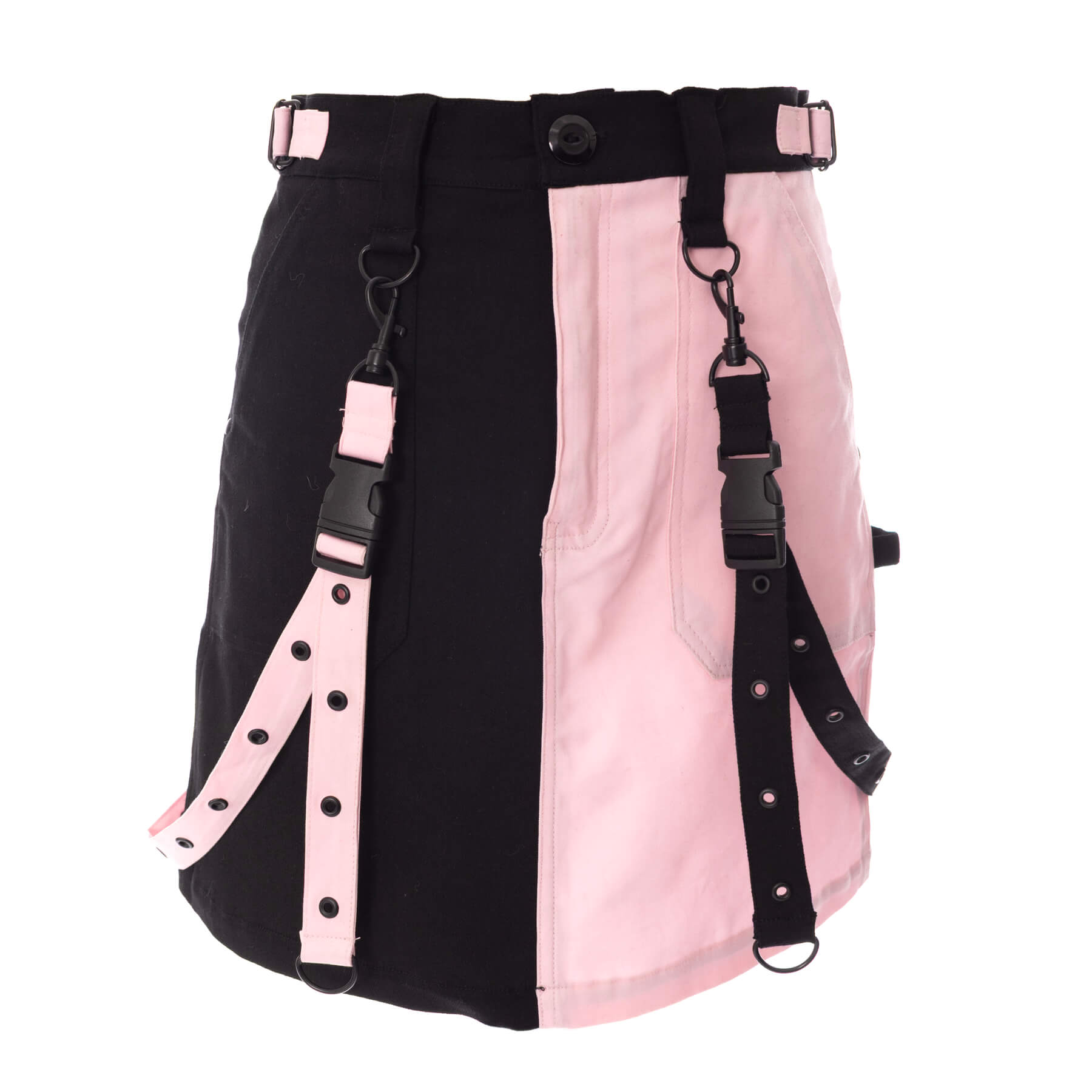 Gothic Mini Skirt Black Pink Strap Detail Chemical Black