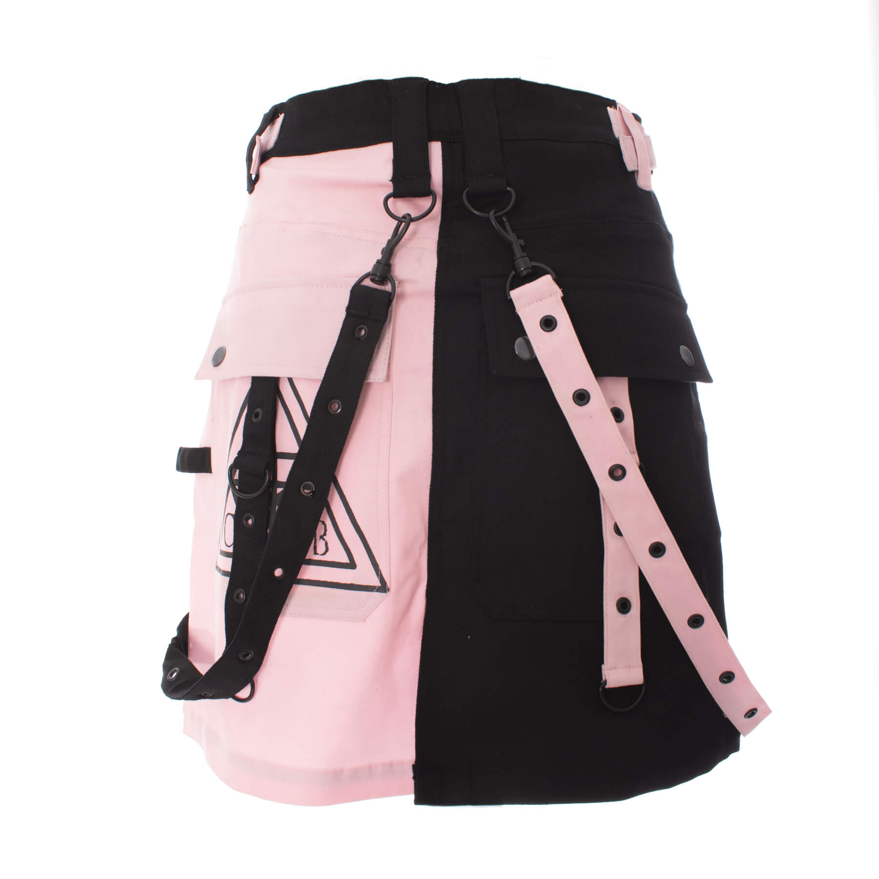 Gothic Mini Skirt Black Pink Strap Detail Chemical Black