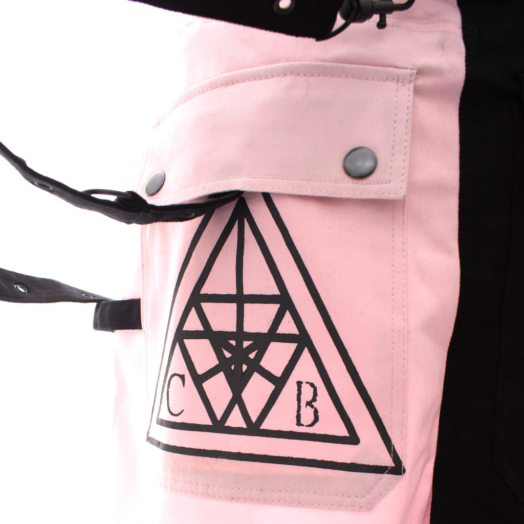 Gothic Mini Skirt Black Pink Strap Detail Chemical Black