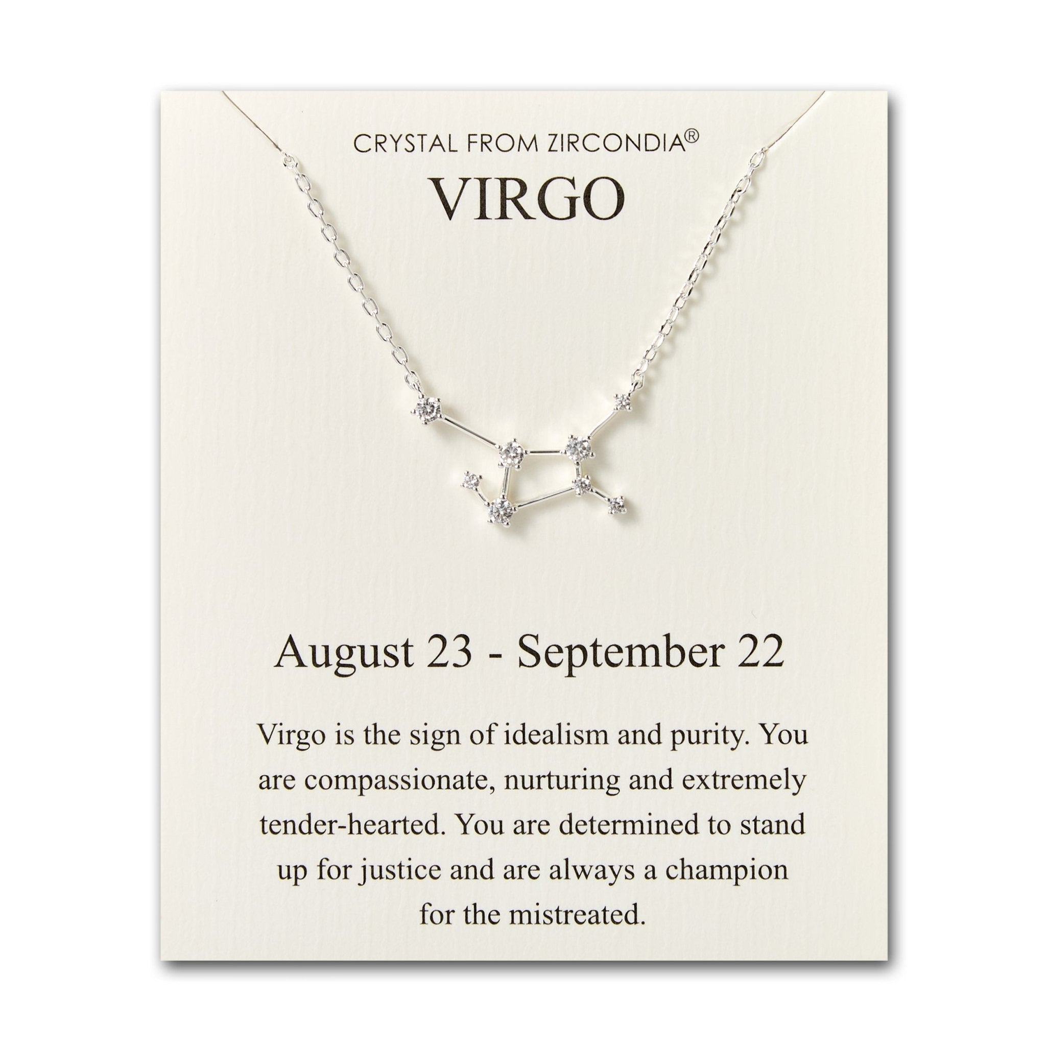 Virgo Star Sign Zodiac Constellation Necklace and Quote Card with Zircondia® Crystals