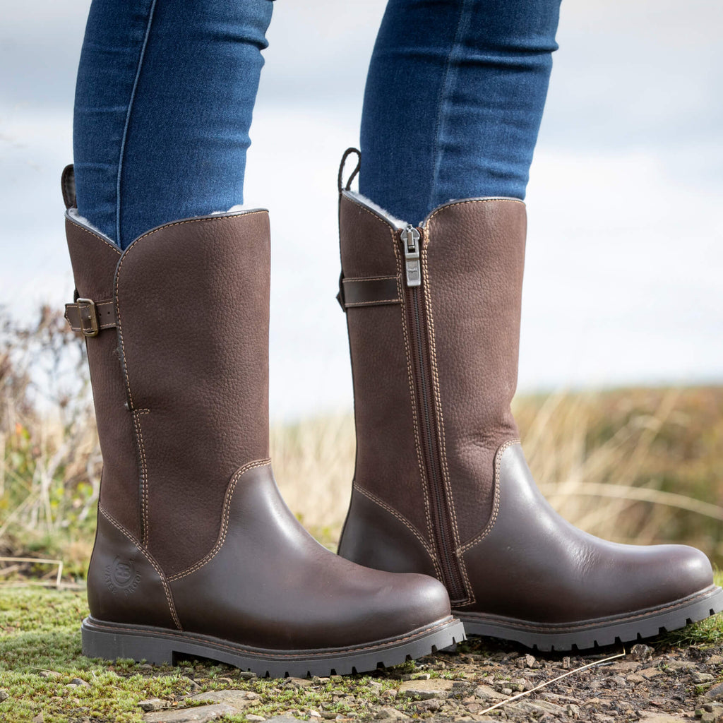 Quebec Waterproof Zip-up Wool Lined Boots - Brown