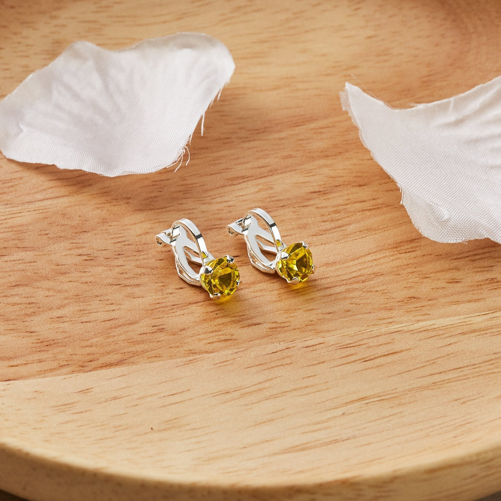 Yellow Crystal Clip On Earrings Created with Zircondia® Crystals
